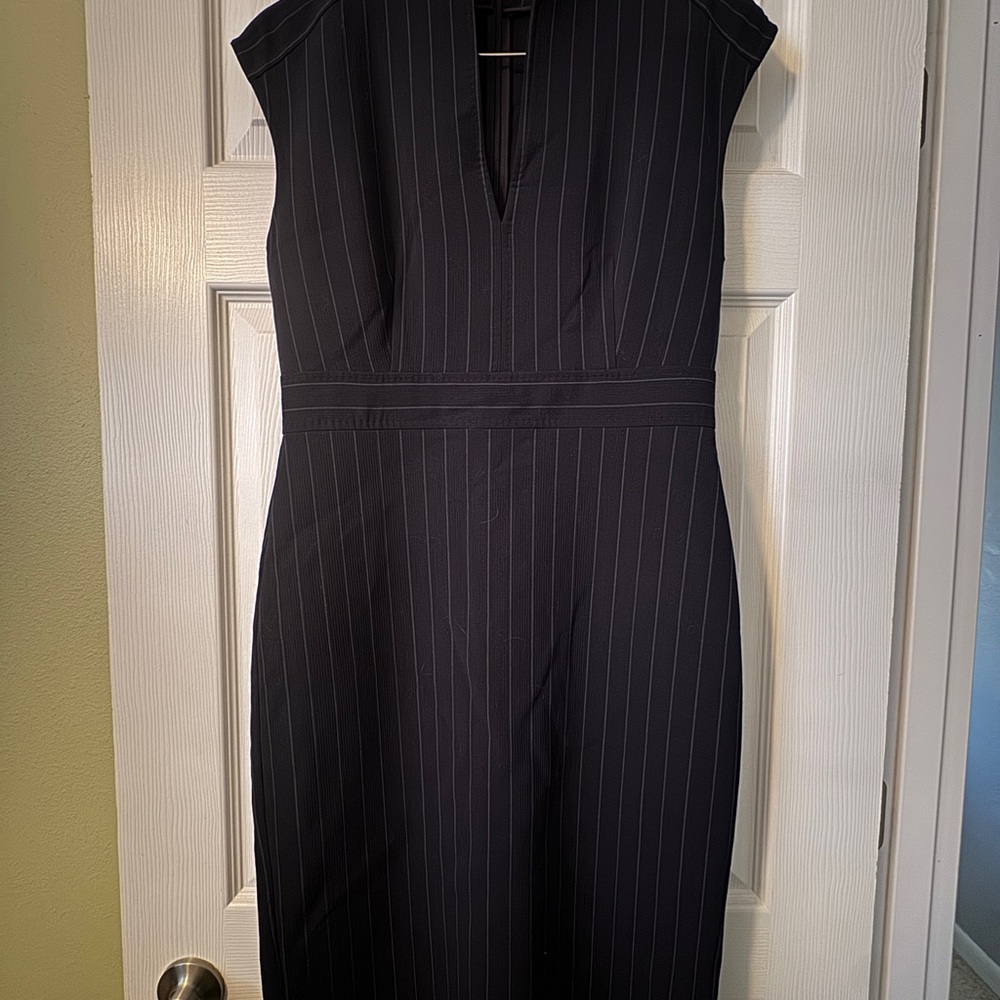 MaxMara Elegant Navy Striped Midi Dress